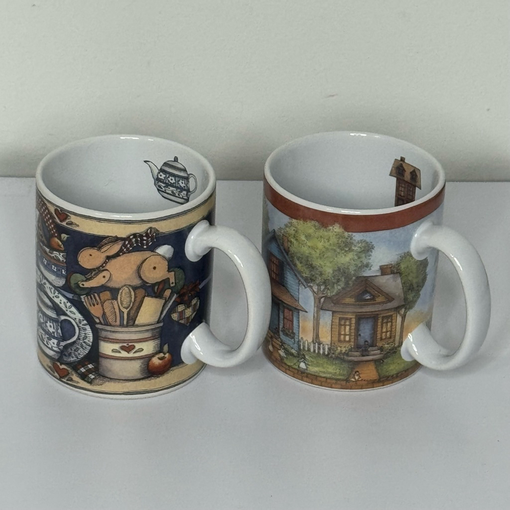 Lang and Wise Coffee Mugs-All in a Row, Meadowbrook Farm & Gifts From Garden X2